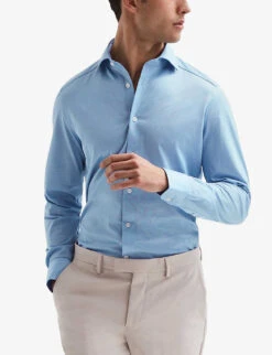 Reiss Nate Slim-fit Cotton-blend Shirt -Gentlemen Style Shop R04075246 SOFTBLUE ALT02