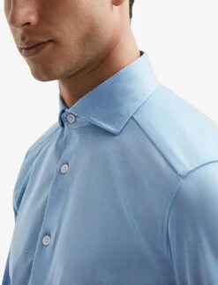 Reiss Nate Slim-fit Cotton-blend Shirt -Gentlemen Style Shop R04075246 SOFTBLUE ALT04