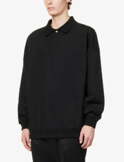 Fear Of God Eternal Polo-collar Relaxed-fit Cotton-blend Sweatshirt -Gentlemen Style Shop R04075931 BLACK ALT02