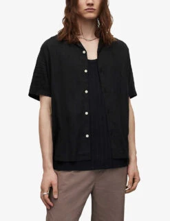 AllSaints Canal Relaxed-fit Recycled-viscose Shirt -Gentlemen Style Shop R04080276 JETBLACK ALT02