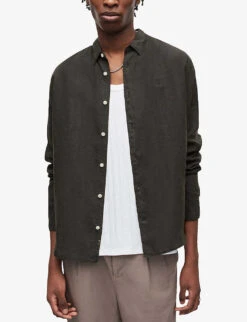 AllSaints Cypress Relaxed-fit Linen Shirt -Gentlemen Style Shop R04080281 WASHEDBLACK ALT02