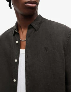 AllSaints Cypress Relaxed-fit Linen Shirt -Gentlemen Style Shop R04080281 WASHEDBLACK ALT04