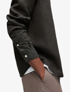 AllSaints Cypress Relaxed-fit Linen Shirt -Gentlemen Style Shop R04080281 WASHEDBLACK ALT05