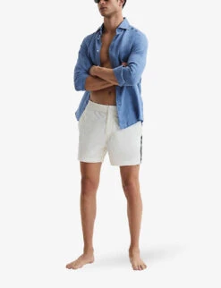 Reiss Jesse Elasticated-waist Side-stripe Stretch-woven Swim Shorts 8 Reiss Jesse Elasticated-waist Side-stripe Stretch-woven Swim Shorts -Gentlemen Style Shop R04080321 WHITE ALT01