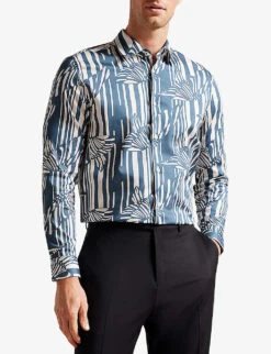 Ted Baker Chorley Butterfly Stripe-print Stretch-cotton Shirt -Gentlemen Style Shop R04081011 BLUE ALT02