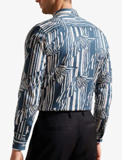 Ted Baker Chorley Butterfly Stripe-print Stretch-cotton Shirt -Gentlemen Style Shop R04081011 BLUE ALT03