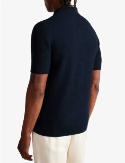 Ted Baker Short-sleeve Knitted Cotton-blend Polo Shirt -Gentlemen Style Shop R04081059 NAVY ALT03