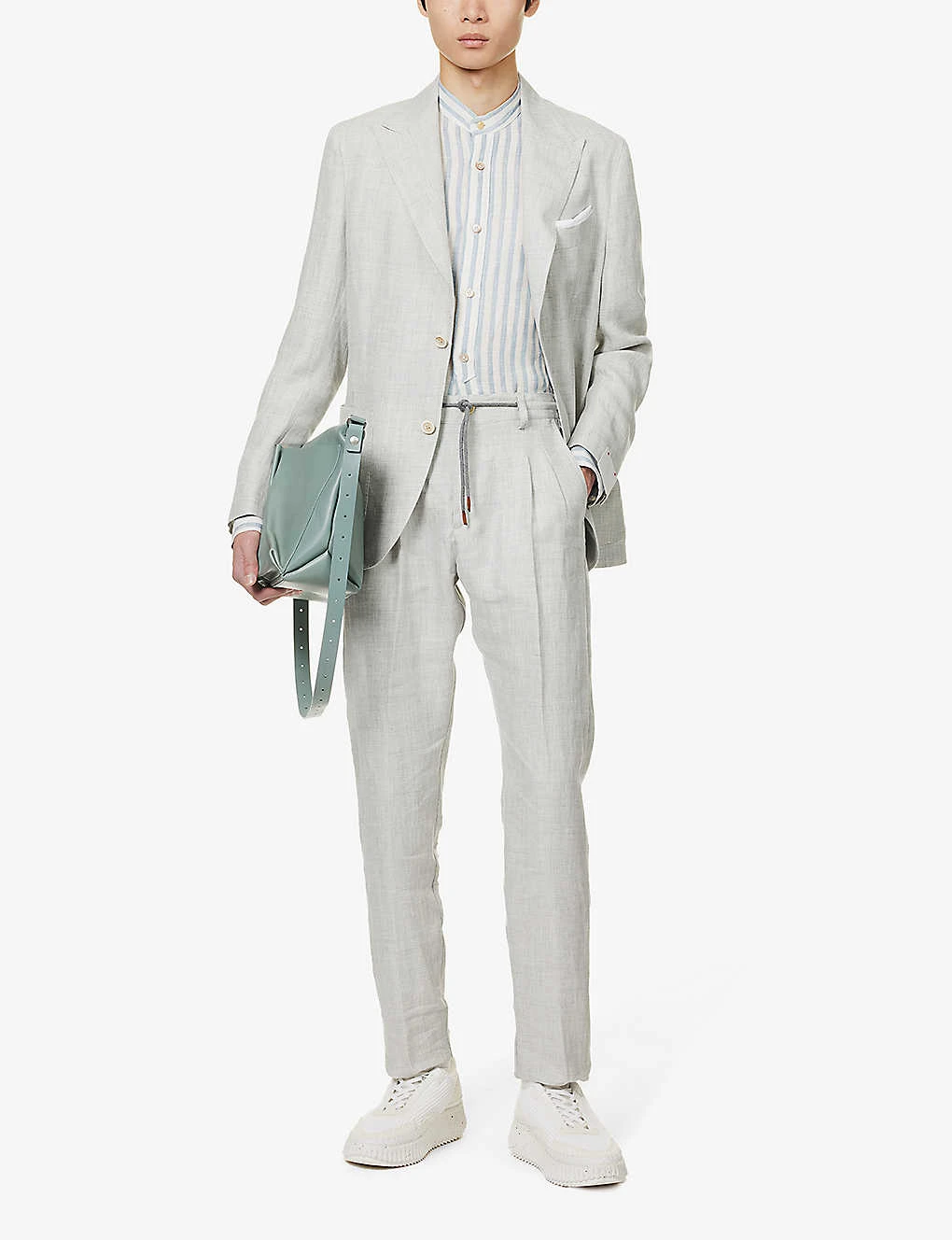 ELEVENTY Peak-lapel Drawstring-waistband Regular-fit Linen Suit 4 ELEVENTY Peak-lapel Drawstring-waistband Regular-fit Linen Suit - Image 2