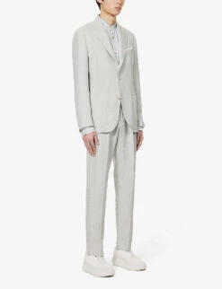 ELEVENTY Peak-lapel Drawstring-waistband Regular-fit Linen Suit 12 ELEVENTY Peak-lapel Drawstring-waistband Regular-fit Linen Suit -Gentlemen Style Shop R04082510 GRAY ALT02