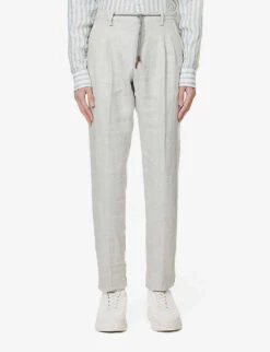 ELEVENTY Peak-lapel Drawstring-waistband Regular-fit Linen Suit 14 ELEVENTY Peak-lapel Drawstring-waistband Regular-fit Linen Suit -Gentlemen Style Shop R04082510 GRAY ALT04