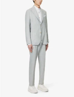 ELEVENTY Single-breasted Peak-lapel Regular-fit Linen Wool And Silk-blend Suit 12 ELEVENTY Single-breasted Peak-lapel Regular-fit Linen Wool And Silk-blend Suit -Gentlemen Style Shop R04082514 MILITARYGREEN ALT02