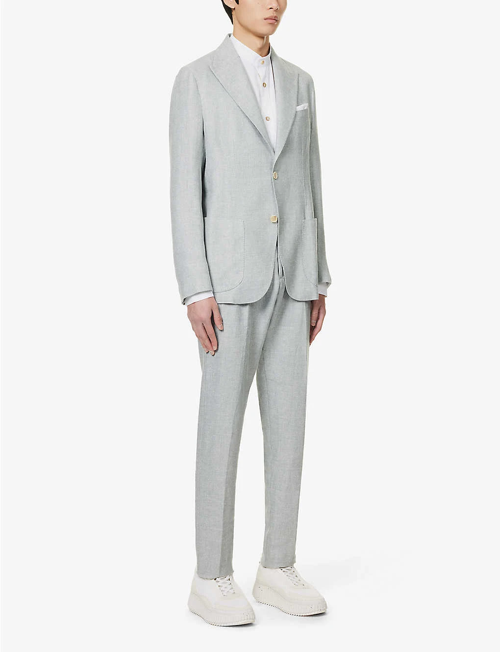 ELEVENTY Single-breasted Peak-lapel Regular-fit Linen Wool And Silk-blend Suit 5 ELEVENTY Single-breasted Peak-lapel Regular-fit Linen Wool And Silk-blend Suit - Image 3