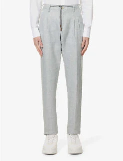 ELEVENTY Single-breasted Peak-lapel Regular-fit Linen Wool And Silk-blend Suit 14 ELEVENTY Single-breasted Peak-lapel Regular-fit Linen Wool And Silk-blend Suit -Gentlemen Style Shop R04082514 MILITARYGREEN ALT04