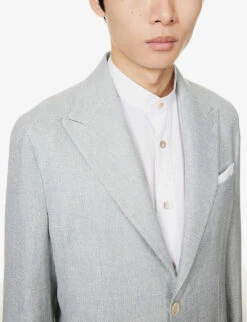 ELEVENTY Single-breasted Peak-lapel Regular-fit Linen Wool And Silk-blend Suit 16 ELEVENTY Single-breasted Peak-lapel Regular-fit Linen Wool And Silk-blend Suit -Gentlemen Style Shop R04082514 MILITARYGREEN ALT06