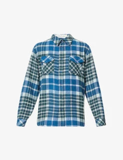 Unisex Lapis Lazuli Checked Regular-fit Cashmere Shirt