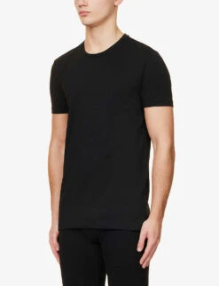 Falke Regular-fit Crewneck Stretch-cotton T-shirt -Gentlemen Style Shop R04086476 BLACK ALT02