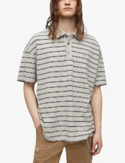 AllSaints Hayden Striped Oversized Organic-cotton Polo Shirt 9 AllSaints Hayden Striped Oversized Organic-cotton Polo Shirt -Gentlemen Style Shop R04086634 GREYMARL ALT02