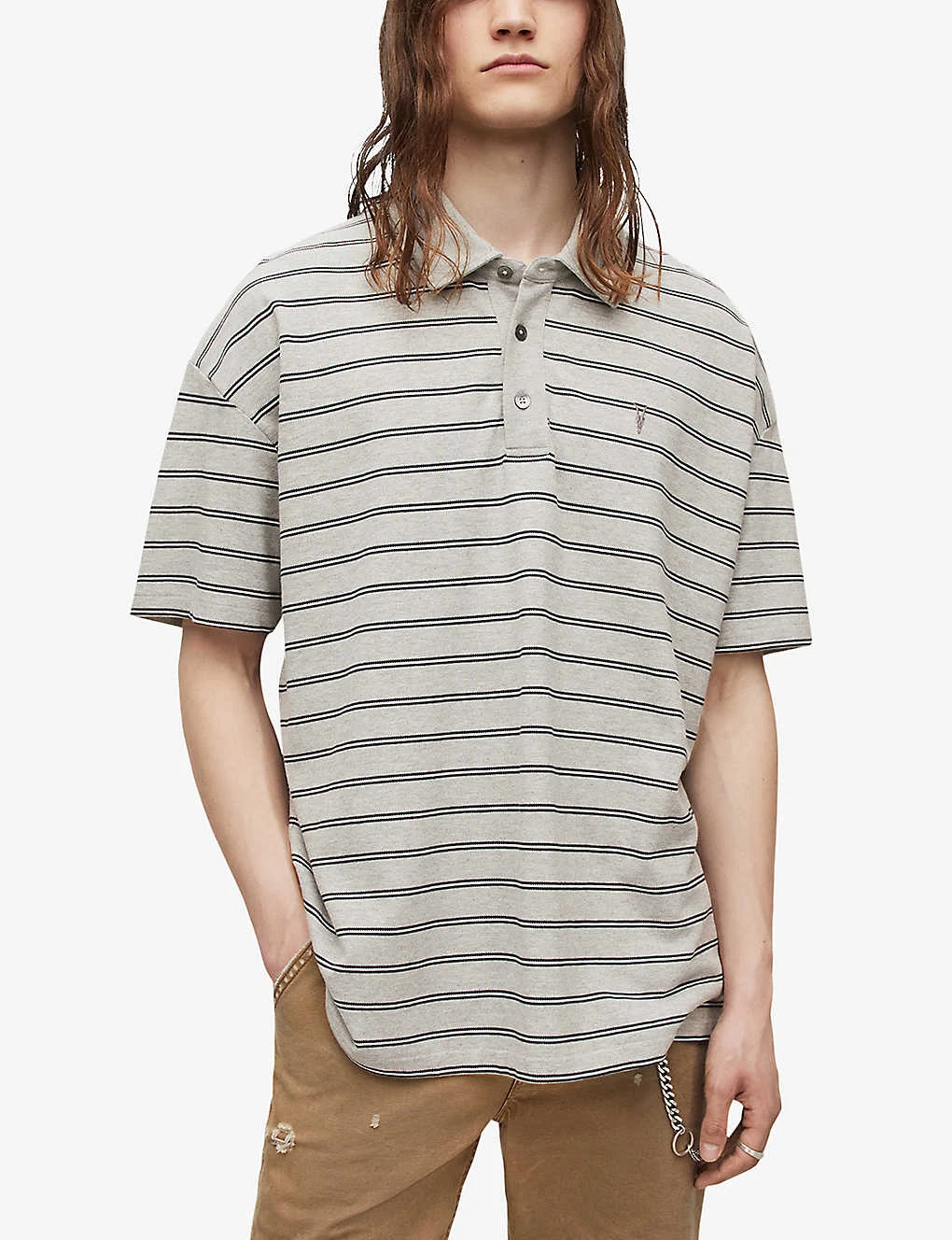 AllSaints Hayden Striped Oversized Organic-cotton Polo Shirt 5 AllSaints Hayden Striped Oversized Organic-cotton Polo Shirt - Image 3