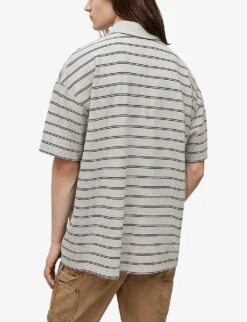 AllSaints Hayden Striped Oversized Organic-cotton Polo Shirt 10 AllSaints Hayden Striped Oversized Organic-cotton Polo Shirt -Gentlemen Style Shop R04086634 GREYMARL ALT03