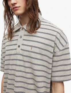 AllSaints Hayden Striped Oversized Organic-cotton Polo Shirt 11 AllSaints Hayden Striped Oversized Organic-cotton Polo Shirt -Gentlemen Style Shop R04086634 GREYMARL ALT04
