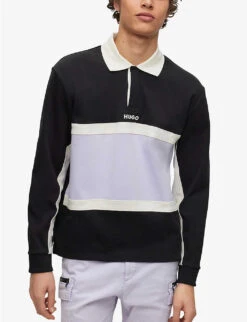 Hugo Logo-print Long-sleeved Cotton Polo Shirt 9 Hugo Logo-print Long-sleeved Cotton Polo Shirt -Gentlemen Style Shop R04088191 BLACK ALT02