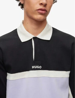 Hugo Logo-print Long-sleeved Cotton Polo Shirt 11 Hugo Logo-print Long-sleeved Cotton Polo Shirt -Gentlemen Style Shop R04088191 BLACK ALT04