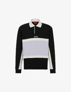 Hugo Logo-print Long-sleeved Cotton Polo Shirt