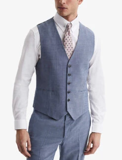 Reiss Wish Slim-fit Stretch Wool-blend Waistcoat -Gentlemen Style Shop R04091599 SOFTBLUE ALT02