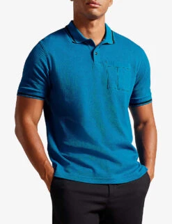 Ted Baker Wayfar Regular-fit Cotton-pique Polo Shirt -Gentlemen Style Shop R04093051 BLUE ALT02