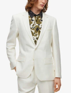 Hugo Single-breasted Slim-fit Linen-blend Suit -Gentlemen Style Shop R04093671 WHITE ALT02