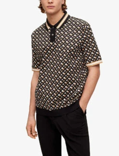 Boss Business Leisure Monogram-pattern Cotton-jersey Polo Shirt 9 Boss Business Leisure Monogram-pattern Cotton-jersey Polo Shirt -Gentlemen Style Shop R04093685 BLACK ALT02