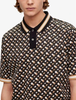 Boss Business Leisure Monogram-pattern Cotton-jersey Polo Shirt 11 Boss Business Leisure Monogram-pattern Cotton-jersey Polo Shirt -Gentlemen Style Shop R04093685 BLACK ALT04