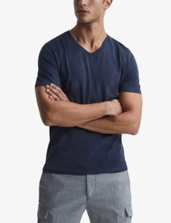 Reiss Dayton V-neck Short-sleeve Cotton T-shirt -Gentlemen Style Shop R04098741 AIRFORCEBLUE ALT02