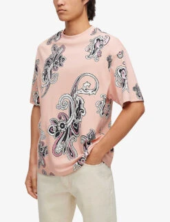 Hugo Paisley-print Oversized Cotton T-shirt -Gentlemen Style Shop R04100888 LIGHTPASTELRED ALT02