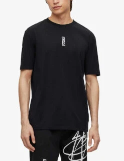 Hugo Logo-print Crewneck Cotton-jersey T-shirt -Gentlemen Style Shop R04100916 BLACK ALT02