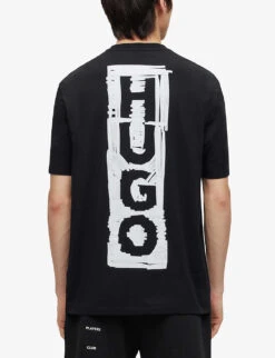 Hugo Logo-print Crewneck Cotton-jersey T-shirt -Gentlemen Style Shop R04100916 BLACK ALT03