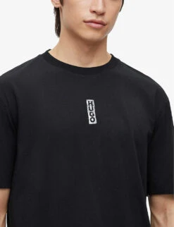 Hugo Logo-print Crewneck Cotton-jersey T-shirt -Gentlemen Style Shop R04100916 BLACK ALT04