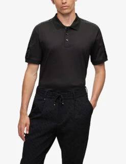 Boss Jacquard-trim Regular-fit Cotton Polo Shirt 9 Boss Jacquard-trim Regular-fit Cotton Polo Shirt -Gentlemen Style Shop R04100921 BLACK ALT02