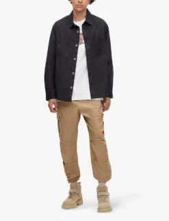 Hugo Logo-badge Oversized Cotton Shirt -Gentlemen Style Shop R04101017 BLACK ALT01