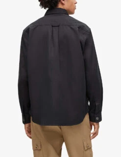 Hugo Logo-badge Oversized Cotton Shirt -Gentlemen Style Shop R04101017 BLACK ALT03