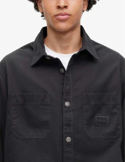 Hugo Logo-badge Oversized Cotton Shirt -Gentlemen Style Shop R04101017 BLACK ALT04