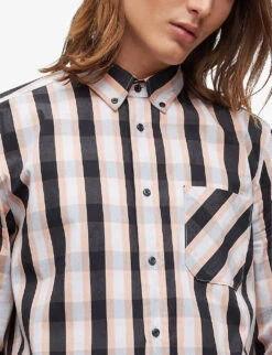 Hugo Check-print Relaxed-fit Cotton-poplin Shirt -Gentlemen Style Shop R04101019 LIGHTPASTELRED ALT04