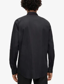 Hugo Contrast Trim Brand-tab Regular-fit Stretch-shell Shirt -Gentlemen Style Shop R04101059 BLACK ALT03