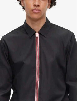 Hugo Contrast Trim Brand-tab Regular-fit Stretch-shell Shirt -Gentlemen Style Shop R04101059 BLACK ALT04