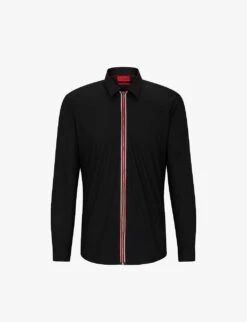 Hugo Contrast Trim Brand-tab Regular-fit Stretch-shell Shirt