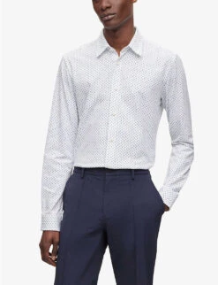 Boss Motif-print Kent-collar Slim-fit Cotton-blend Shirt 9 Boss Motif-print Kent-collar Slim-fit Cotton-blend Shirt -Gentlemen Style Shop R04101229 WHITE ALT02