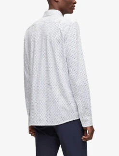 Boss Motif-print Kent-collar Slim-fit Cotton-blend Shirt 10 Boss Motif-print Kent-collar Slim-fit Cotton-blend Shirt -Gentlemen Style Shop R04101229 WHITE ALT03
