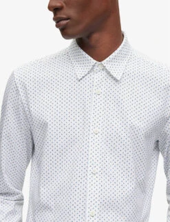 Boss Motif-print Kent-collar Slim-fit Cotton-blend Shirt 11 Boss Motif-print Kent-collar Slim-fit Cotton-blend Shirt -Gentlemen Style Shop R04101229 WHITE ALT04