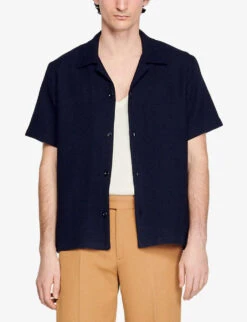 Sandro Honeycomb-texture Cotton Polo Shirt -Gentlemen Style Shop R04102383 BLEUS ALT02