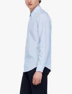 Sandro Stripe-pattern Collared Regular-fit Woven Shirt -Gentlemen Style Shop R04111296 BLEUS ALT02
